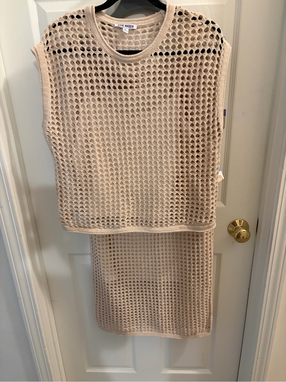 Steve Madden Beige Open-Weave Knit Two-Piece Set